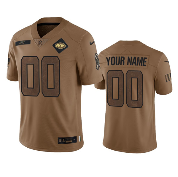New York Jets Custom 2023 Brown Salute To Setvice Limited Stitched Jersey