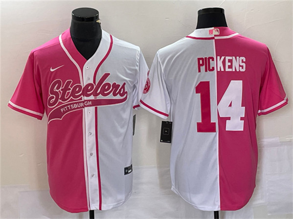 Pittsburgh Steelers #14 George Pickens White Pink Split Cool Base Stitched Jersey