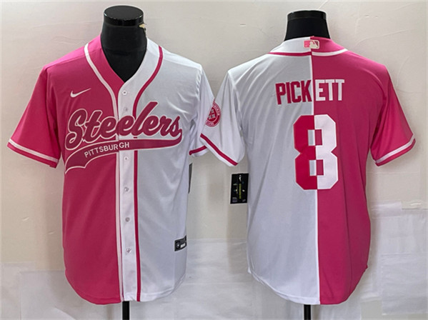 Pittsburgh Steelers #8 Kenny Pickett White Pink Split Cool Base Stitched Jersey