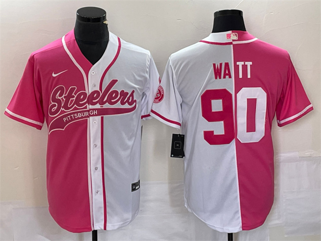 Pittsburgh Steelers #90 T.J. Watt White Pink Split Cool Base Stitched Jersey