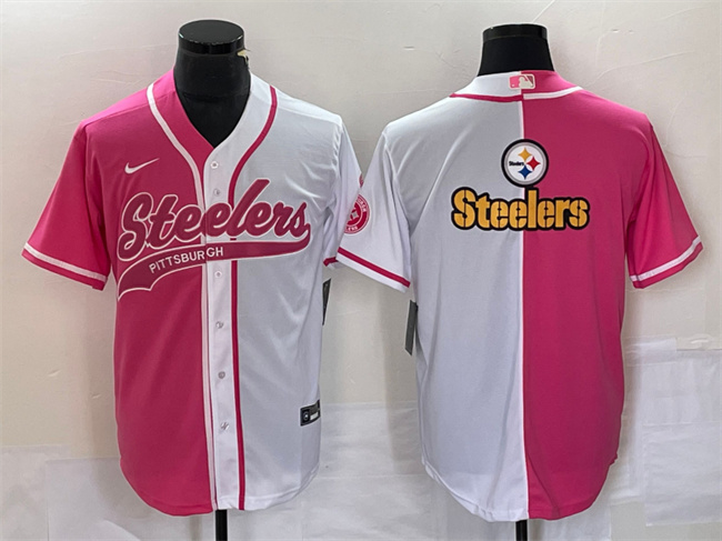 Pittsburgh Steelers White Pink Split Team Big Logo Cool Base Stitched Jersey
