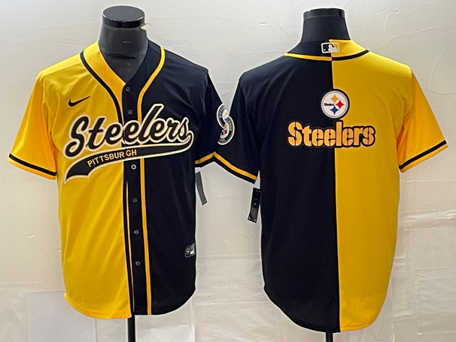 Pittsburgh Steelers Yellow Black Split Team Big Logo Cool Base Stitched Jersey