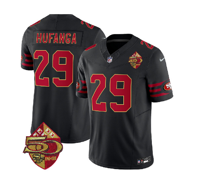 San Francisco 49ers #29 Talanoa Hufanga Black 2023 F.U.S.E. 50th Patch Throwback Stitched Jersey