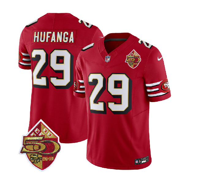 San Francisco 49ers #29 Talanoa Hufanga Red 2023 F.U.S.E. 50th Patch Throwback Stitched Jersey