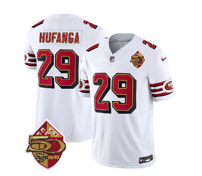 San Francisco 49ers #29 Talanoa Hufanga White 2023 F.U.S.E. 50th Patch Throwback Stitched Jersey