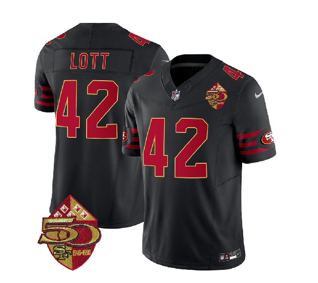 San Francisco 49ers #42 Ronnie Lott Black 2023 F.U.S.E. 50th Patch Throwback Stitched Jersey