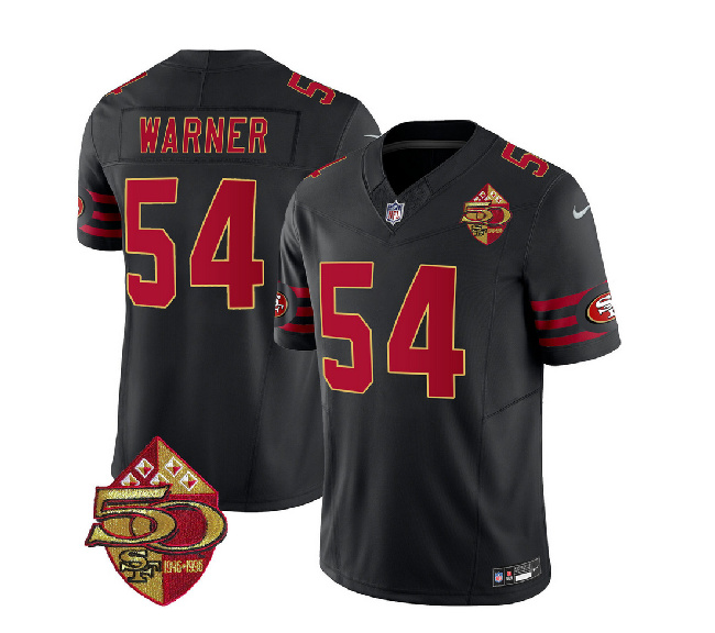 San Francisco 49ers #54 Fred Warner Black 2023 F.U.S.E. 50th Patch Throwback Stitched Jersey