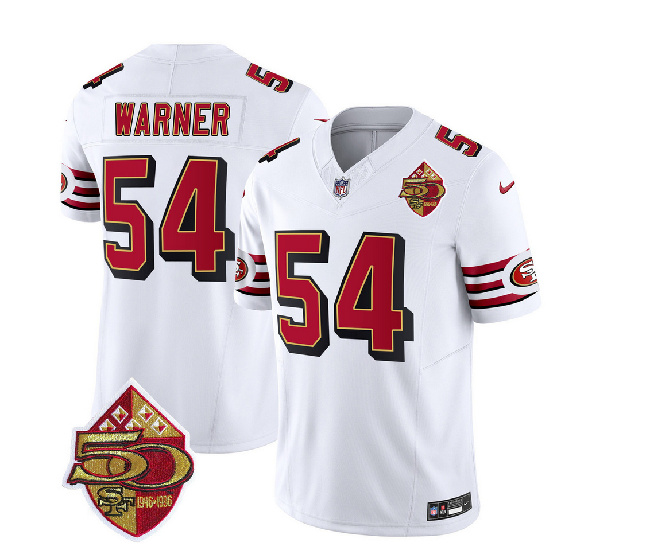 San Francisco 49ers #54 Fred Warner White 2023 F.U.S.E. 50th Patch Throwback Stitched Jersey