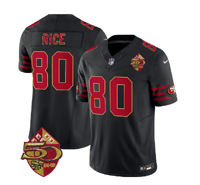 San Francisco 49ers #80 Jerry Rice Black 2023 F.U.S.E. 50th Patch Throwback Stitched Jersey