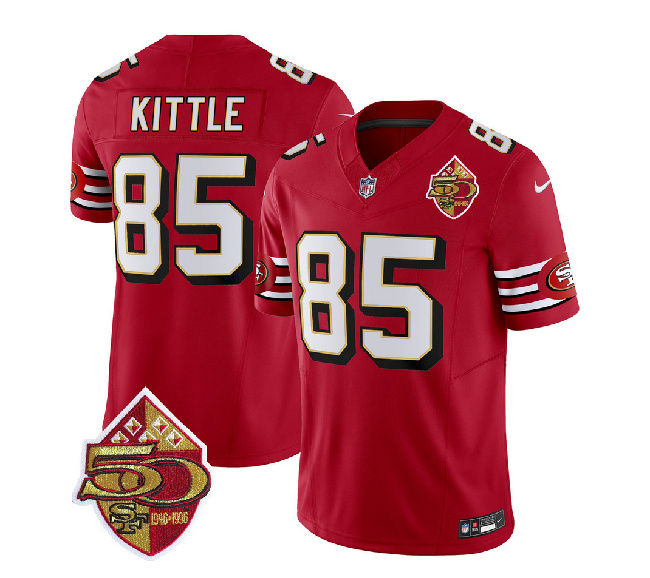 San Francisco 49ers #85 George Kittle Red 2023 F.U.S.E. 50th Patch Throwback Stitched Jersey