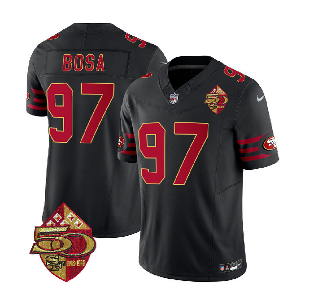 San Francisco 49ers #97 Nick Bosa Black 2023 F.U.S.E. 50th Patch Throwback Stitched Jersey