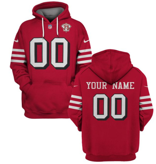 San Francisco 49ers Active Custom 2021 Red 75th Anniversary Pullover Hoodie