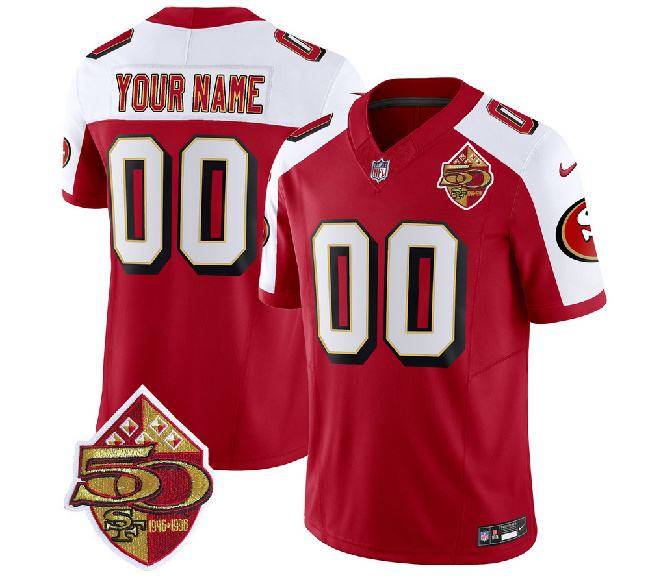 San Francisco 49ers Custom Red White 2023 F.U.S.E. 50th Patch Throwback Stitched Jersey