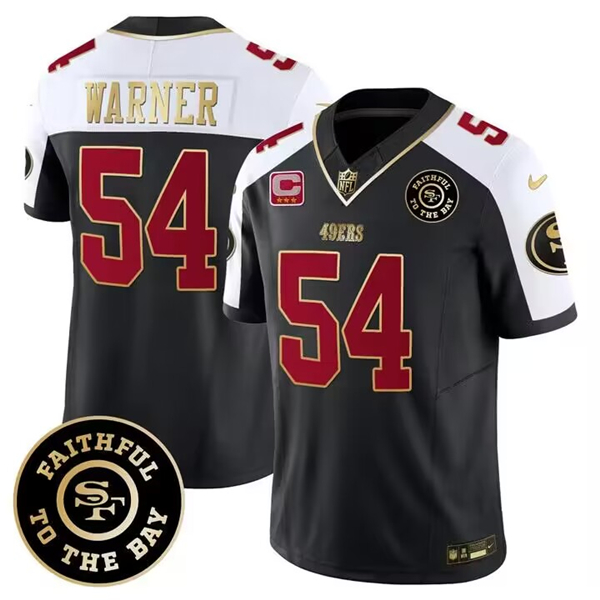 San Francisco 49ers Custom White Balck 2023 F.U.S.E. With 3-Star C Patch And Faithful To The Bay Patch Stitched Game Jersey