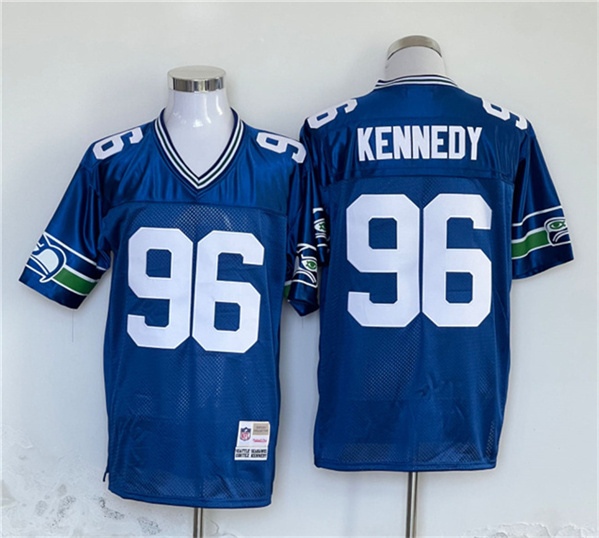 Seattle Seahawks #96 Cortez Kennedy Blue Throwback Stitched Jersey