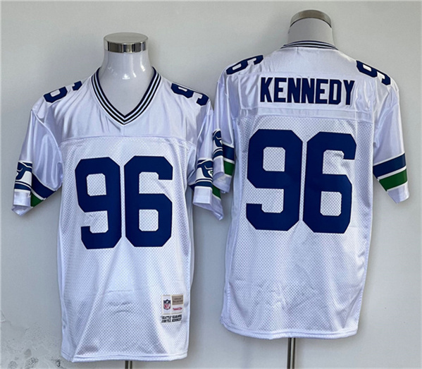 Seattle Seahawks #96 Cortez Kennedy White Throwback Stitched Jersey