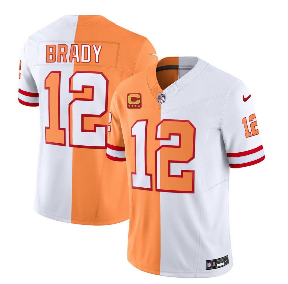 Tampa Bay Buccaneers #12 Tom Brady 2023 F.U.S.E. White Gold With 4-Star C Patch Split Throwback Limited Stitched Jersey