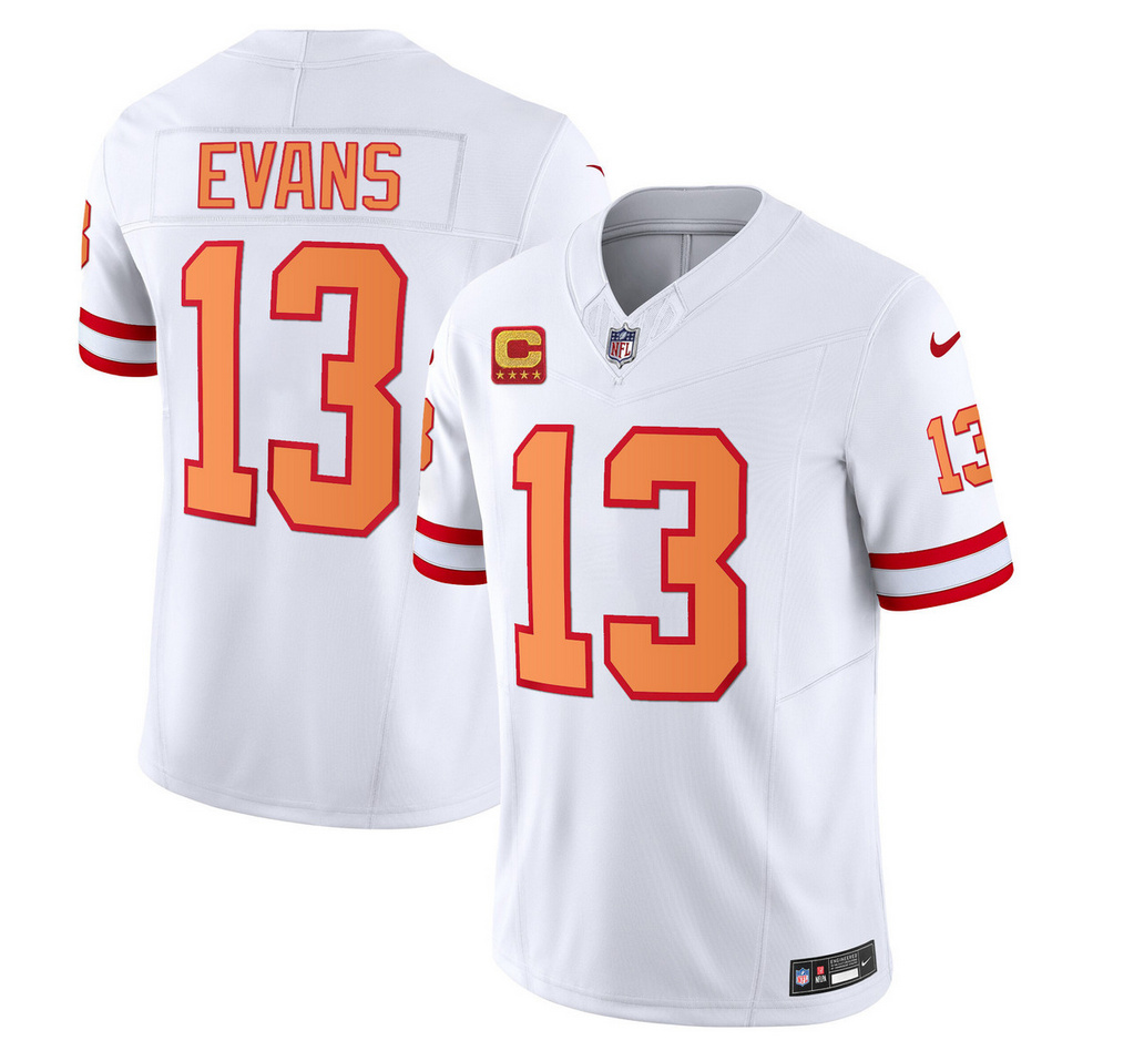 Tampa Bay Buccaneers #13 Mike Evans 2023 F.U.S.E. White With 4-Star C Patch Throwback Limited Stitched Jersey
