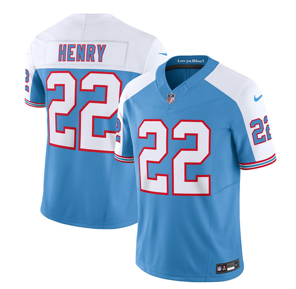 Tennessee Titans #22 Derrick Henry Blue White 2023 F.U.S.E. Vapor Limited Throwback Stitched Jersey