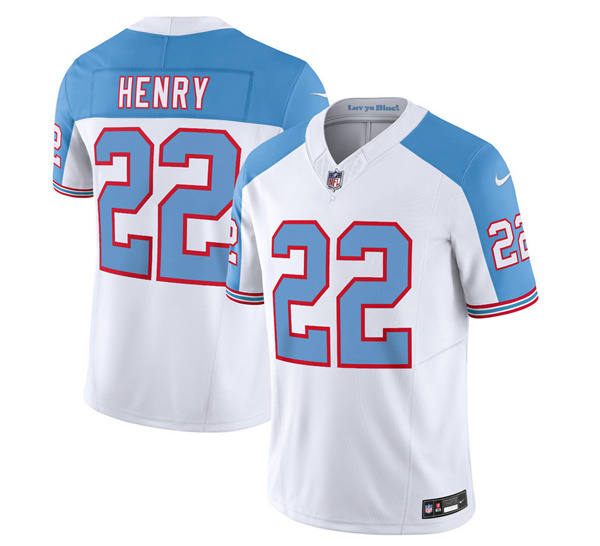Tennessee Titans #22 Derrick Henry White Blue 2023 F.U.S.E. Vapor Limited Throwback Stitched Jersey