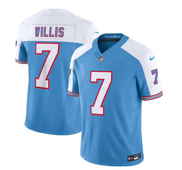 Tennessee Titans #7 Malik Willis Blue White 2023 F.U.S.E. Vapor Limited Throwback Stitched Jersey