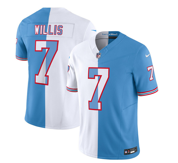 Tennessee Titans #7 Malik Willis White Blue 2023 F.U.S.E. Split Vapor Limited Throwback Stitched Jersey