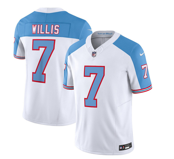Tennessee Titans #7 Malik Willis White Blue 2023 F.U.S.E. Vapor Limited Throwback Stitched Jersey