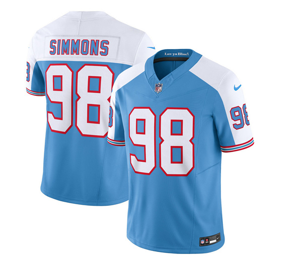 Tennessee Titans #98 Jeffery Simmons Blue White 2023 F.U.S.E. Vapor Limited Throwback Stitched Jersey