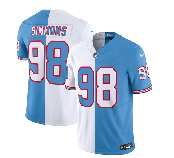 Tennessee Titans #98 Jeffery Simmons White Blue 2023 F.U.S.E. Split Vapor Limited Throwback Stitched Jersey