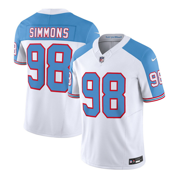 Tennessee Titans #98 Jeffery Simmons White Blue 2023 F.U.S.E. Vapor Limited Throwback Stitched Jersey