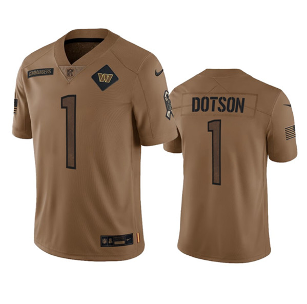 Washington Commanders #1 Jahan Dotson 2023 Brown Salute To Service Limited Stitched Jersey