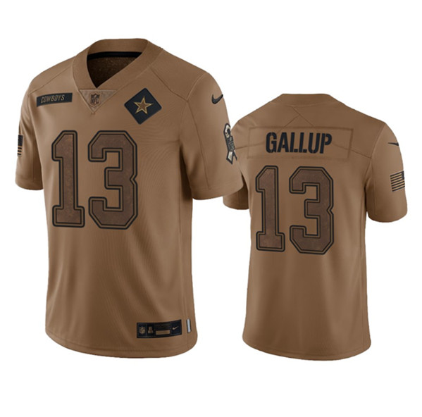 Dallas Cowboys #13 Michael Gallup 2023 Brown Salute To Service Limited Stitched Jersey
