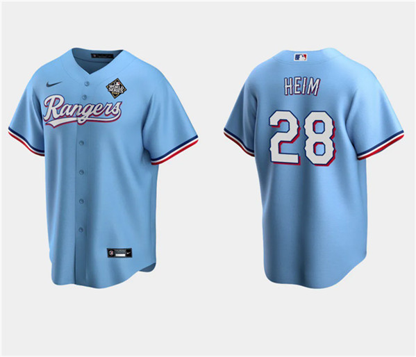 Texas Rangers #28 Jonah Heim Blue 2023 World Series Stitched Jersey
