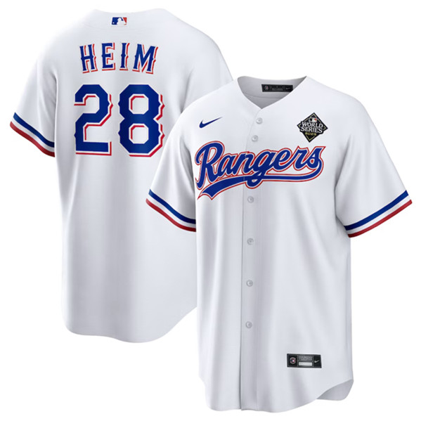 Texas Rangers #28 Jonah Heim White 2023 World Series Stitched Jersey