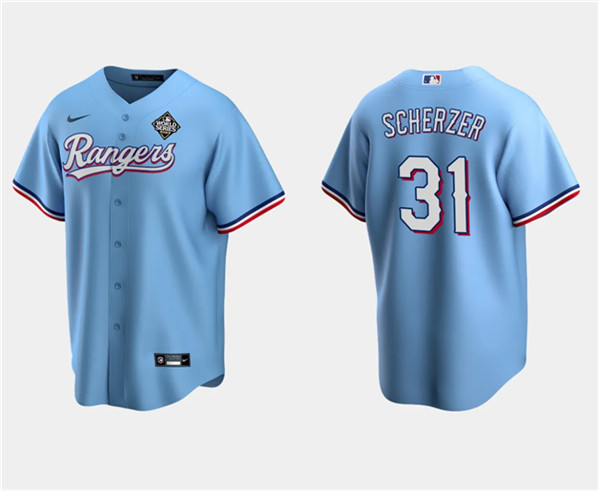 Texas Rangers #31 Max Scherzer Blue 2023 World Series Stitched Jersey