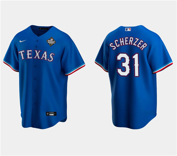 Texas Rangers #31 Max Scherzer Royal 2023 World Series Stitched Jersey