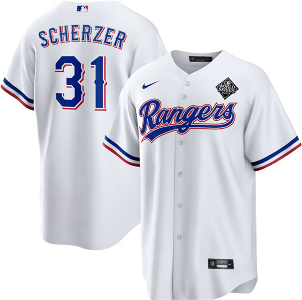 Texas Rangers #31 Max Scherzer White 2023 World Series Stitched Jersey