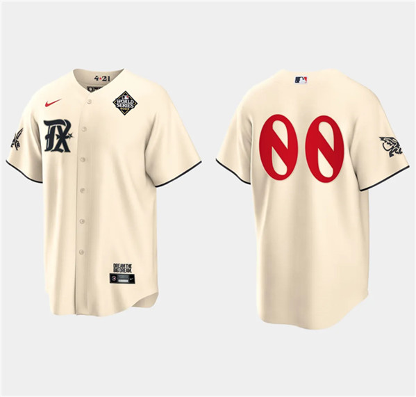Texas Rangers Custom Cream 2023 World Series City Connect Stitched Jersey