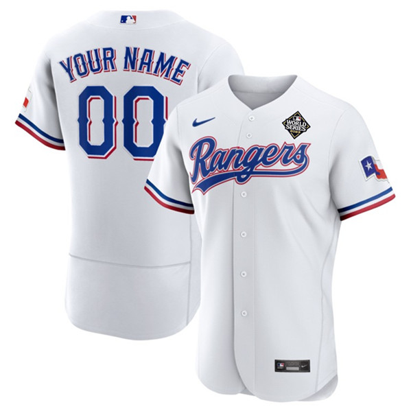 Texas Rangers Custom White 2023 World Series Flex Base Stitched Jersey
