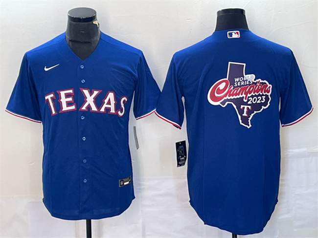 Texas Rangers Royal 2023 World Series Champions Big Logo Cool Base Stitched Jersey