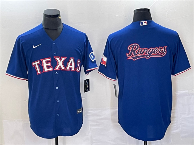 Texas Rangers Royal Team Big Logo With Patch Cool Base Stitched Jersey