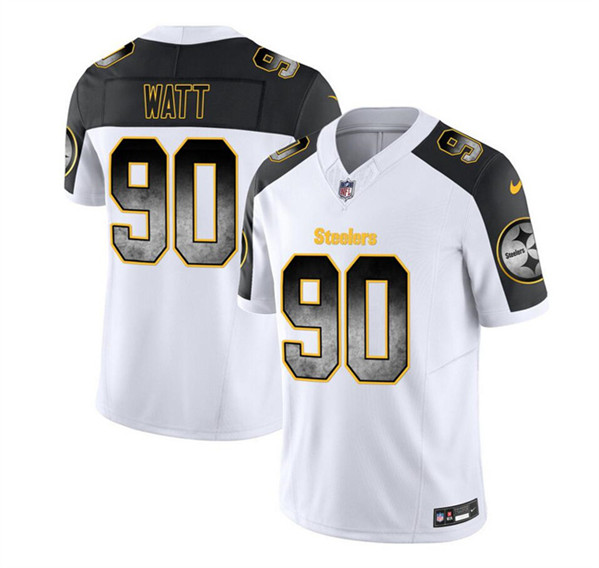 Pittsburgh Steelers #90 T.J. Watt White Black 2023 F.U.S.E. Smoke Vapor Untouchable Limited Stitched Jersey