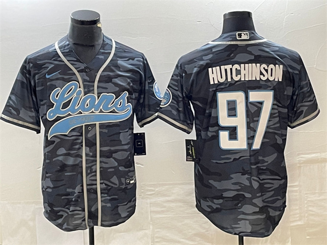 Detroit Lions #97 Aidan Hutchinson Gray Camo Cool Base Stitched Jersey
