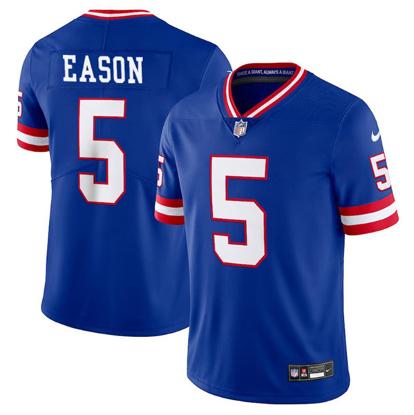 New York Giants #5 Jacob Eason Royal 2023 F.U.S.E. Throwback Limited Stitched Jersey