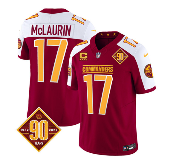 Washington Commanders #17 Terry McLaurin Burgundy White 2023 F.U.S.E. With 4-Star C Patch 90th Anniversary Vapor Limited Stitched Jersey