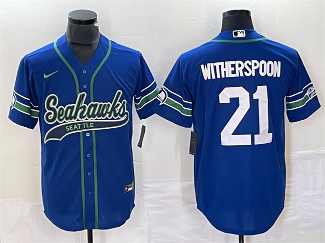 Seattle Seahawks #21 Devon Witherspoon Royal Throwback Cool Base Stitched Jersey