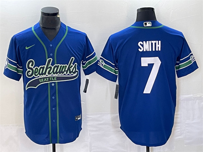 Seattle Seahawks #7 Geno Smith Royal Throwback Cool Base Stitched Jersey