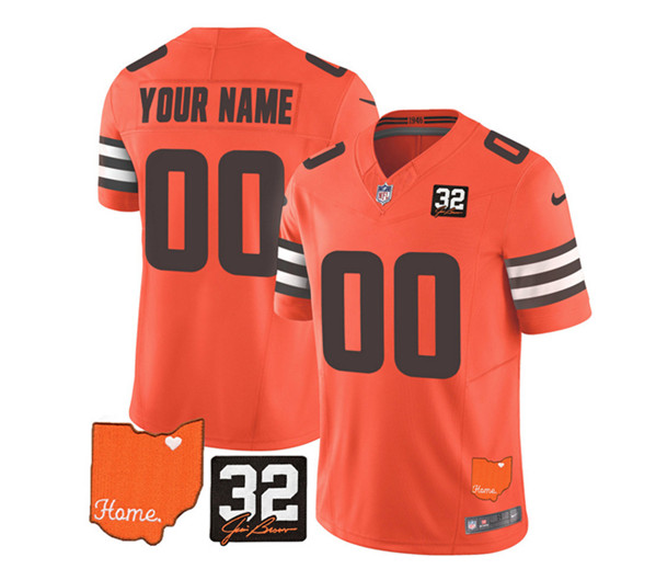 Cleveland Browns Custom Orange 2023 F.U.S.E. With Jim Brown Memorial Patch Vapor Untouchable Limited Stitched Jersey