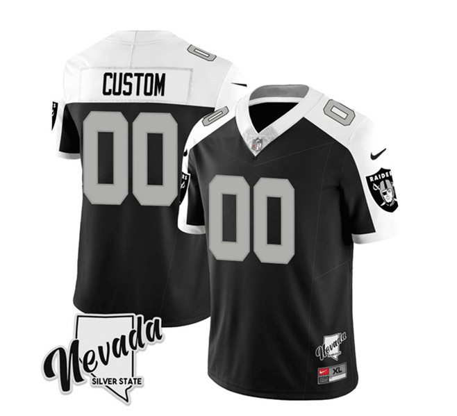 Las Vegas Raiders Custom Black White 2023 F.U.S.E Nevada Silver Stat Stitched Jersey