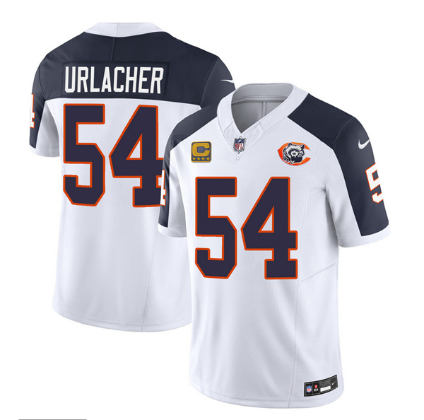 Chicago Bears #54 Brian Urlacher White Navy 2023 F.U.S.E. With 4-Star C PatchThrowback Limited Stitched Game Jersey